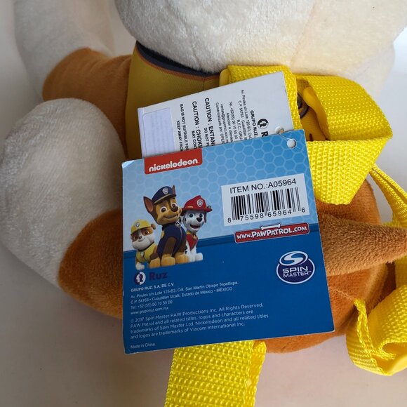 New w/Tag Paw Patrol Rubble Plush Backpack  Large Pillow Pal Bag For Age 3+ - Picture 9 of 10